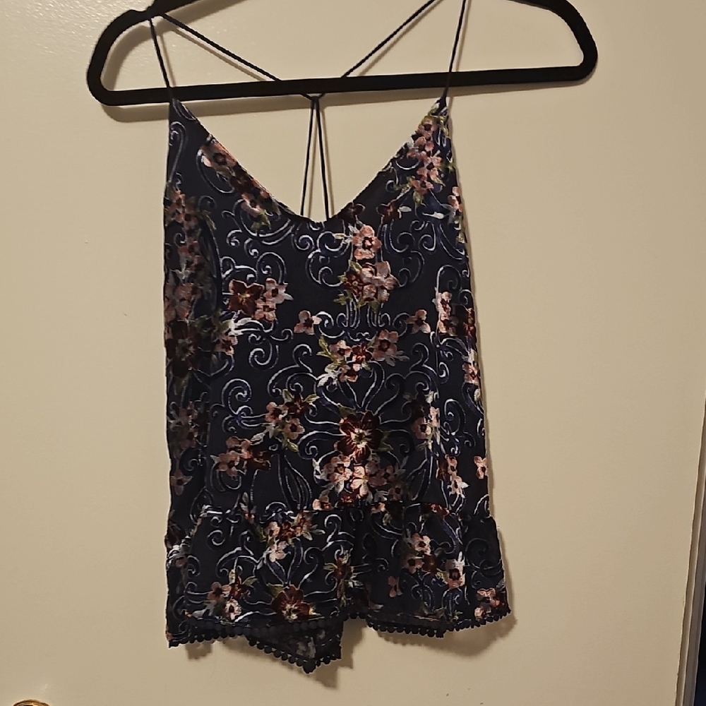 Moon River Navy Floral Lace-Trim Cami